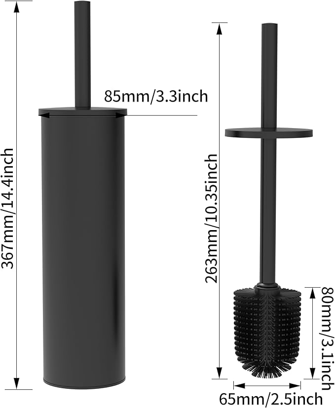 Toilet Brush and Holder Set, Stainless Steel Toilet Bowl Brush with Lid, Rust Proof Toilet Cleaner Brush with Caddy, Durable Bristles, Splash Proof, Ideal for Bathroom(1 Pack, Matte Black)