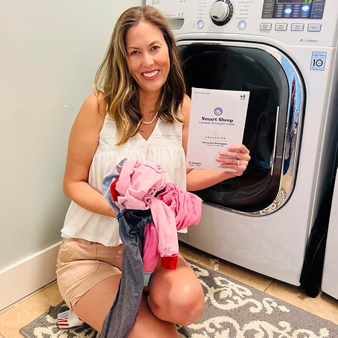 Smart Sheep - Laundry Strips - Laundry Detergent Strips - Detergent Strips for Sensitive Skin - Convenient Eco Friendly & Plastic Free - Perfect for Travel & Camping (48 Count (Pack of 1), Unscented)