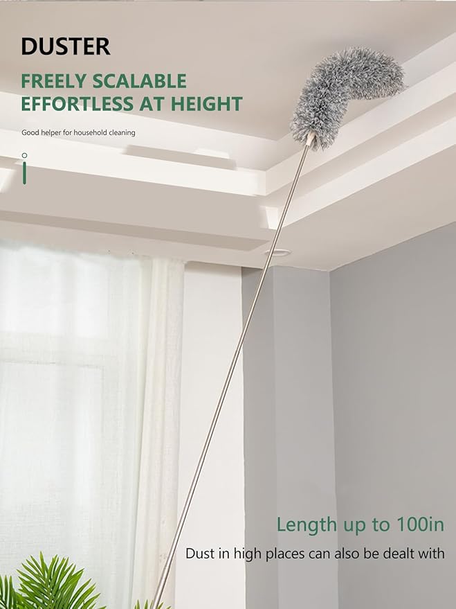 SetSail Dusters for Cleaning, 100-inch Extra-Long Duster with Extension Pole Bendable Microfiber Head Washable Ceiling Fan Cleaner Duster Kit for High Ceilings, Corner, Furniture