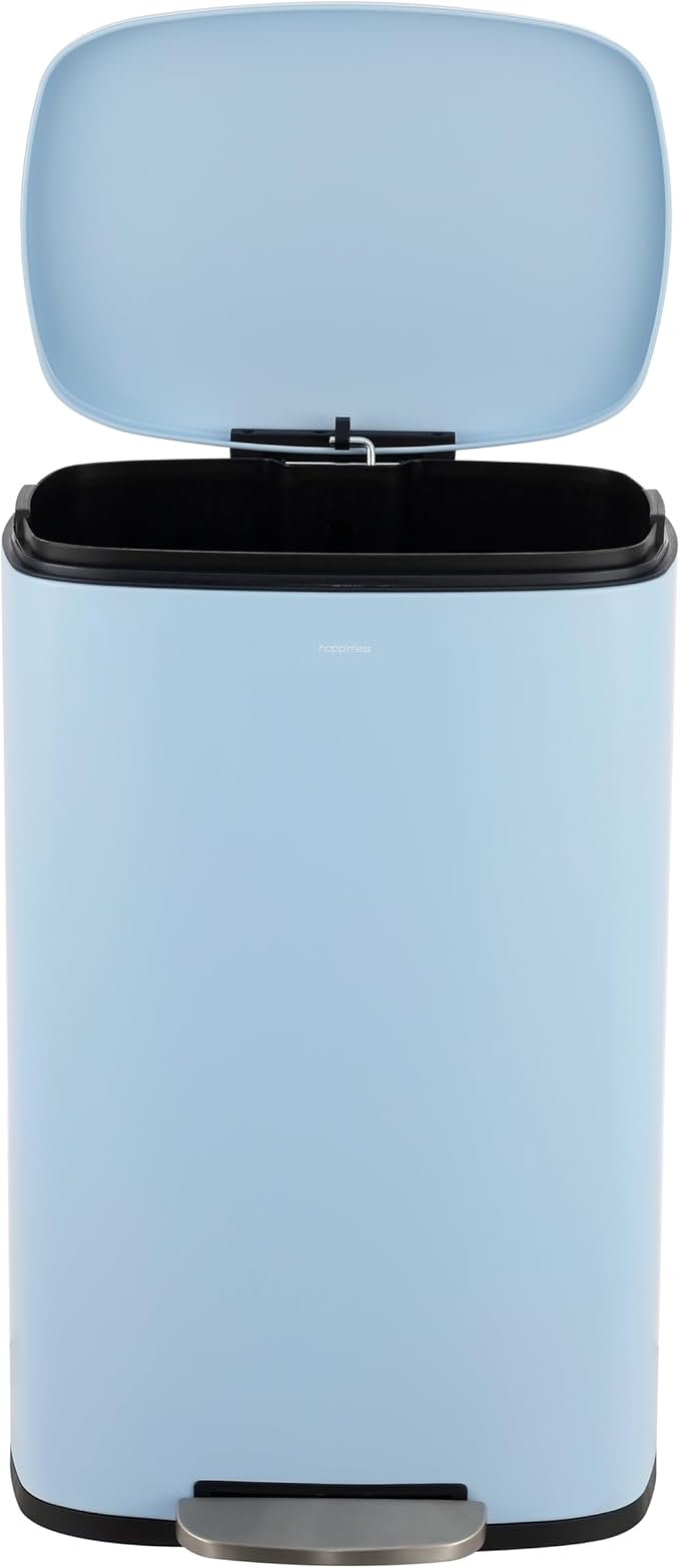 happimess HPM1011G Curtis 8-Gallon Step-Open Trash Can, Fingerprint Resistant, Modern, Minimalistic for Home, Kitchen, Laundry Room, Office, Bedroom, Bathroom, Tide Pool Blue