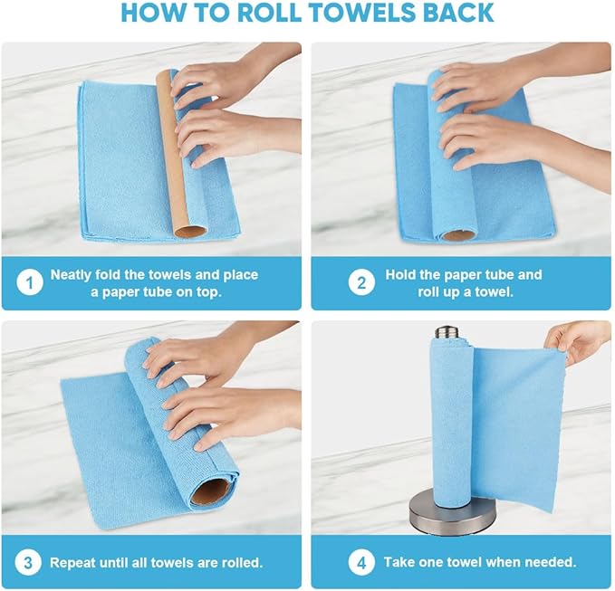 AIDEA Microfiber Cleaning Cloth Roll, 75PK, Reusable Tear Away Paper Towels, Microfiber Towels for Cars, Washable Shop Rags Blue, Lint Free Rags for House, Mechanic, Workshops, 11.5"×11.5"