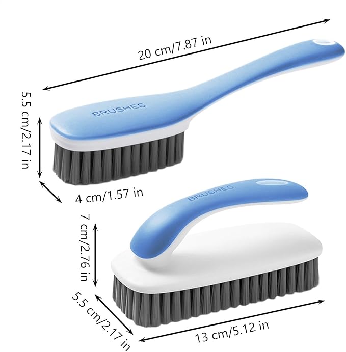 Laundry Brush for Stain Removal, 2X Clothes Scrubbing Brush, Laundry Brush Shoe Brush Shoe Cleaning Brush Scrub, Ergonomic Grip, Multi-Purpose Cleaning Tool, Bathroom Supplies for Fabric Clothes