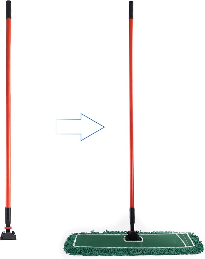 Matthew Cleaning Jaw Clamp Mop Handle, Snap-On Fiberglass Dust Mop Handle for Floor Cleaning, Gripper Holder with Clip-On Connector for Janitorial Supplies, Commercial Use,Restaurants, 60 Inches Red