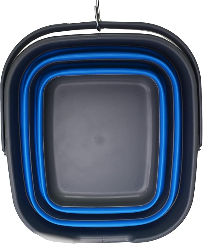 SAMMART 10L (2.6 Gallon) Collapsible Rectangular Handy Basket/Bucket (Grey/Blue, 1)