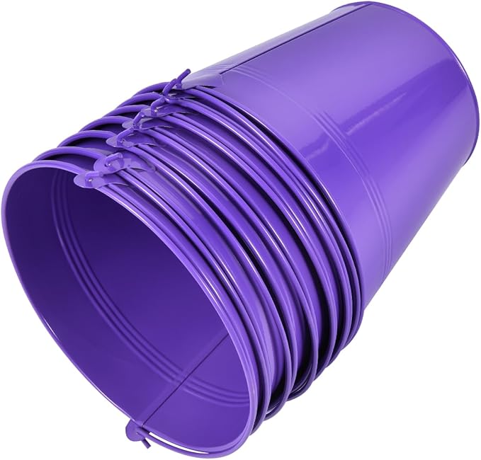 OBTANIM 7 Pack Purple Metal Buckets with Handle Galvanized Ice Pails for Plants, Succulents, Party Favors Organizing, Rustic Home Decor or Classrooms Pencil Storage (6 x 4.4 inch)