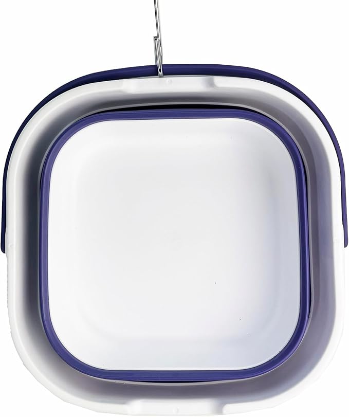 SAMMART 9.5L (2.5 Gallon) Collapsible Rectangular Handy Bucket (White/Navy Blue (Set of 2))
