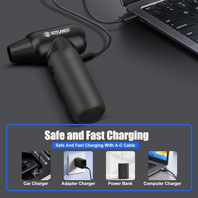 Compressed Air Duster - Barber Blower, Electric Duster, 3 Gear Mini Portable Jet Dry Air Blower, Cordless Vacuum Cleaner, for PC, Office,Salon, Fan, Laptop, Keyboard, Car (Black)