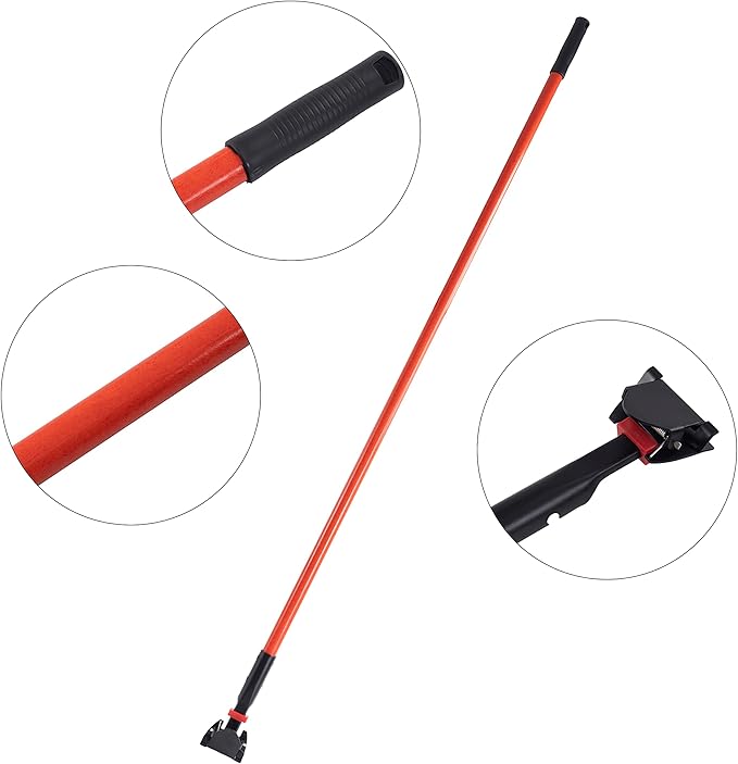 Matthew Cleaning Commercial Quick-Change Dust Mop Handle with Clip-on Metal Gripper for Heavy Duty Mop Head Replacement Holder, Fiberglass Handle 60 inch 6packs-Red