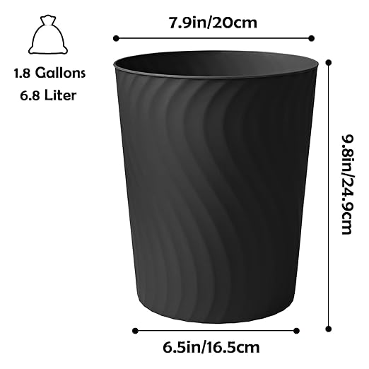YGJT Small Trash Can, 3 Pack 1.8 Gallons Bathroom Trash Can, Slim Waste Basket, Round Garbage Can, Plastic Trash Bin for Kitchen, Dorm, Bedroom, Office, Living Room, Study, Compact Spaces(Black)