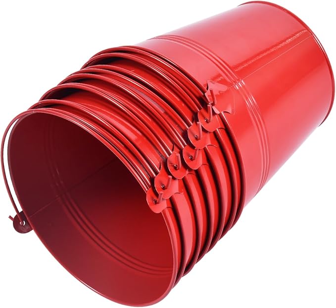 OBTANIM 7 Pack Red Metal Buckets with Handle Galvanized Ice Pails for Plants, Succulents, Party Favors Organizing, Rustic Home Decor or Classrooms Pencil Storage (6 x 4.4 inch)