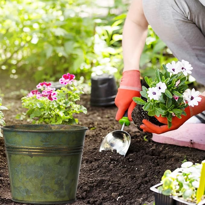 Briful 5PCS Galvanized Buckets 7.1In Rustic Farmhouse Metal Bucket Galvanized Flower Bucket Plants Pot, Home Indoor Outdoor Decor Tin Planter, Bronze