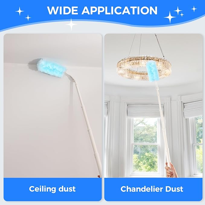 Disposable Duster Refills 8-Pack with Extendable Handle, 360° Electrostatic Dusting Tool, Adjustable Angle for Ceiling/Fan/Furniture Cleaning (Compatible with Multi-Brand Heads)