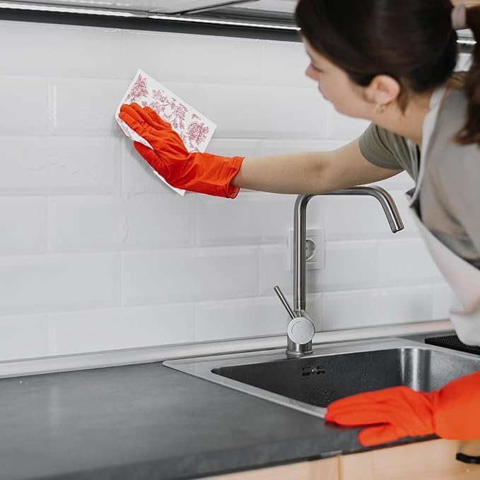 Pink Floral Swedish Dishcloths for Kitchen, 6 Pack Reusable Vintage Chinoiserie Dish Cloth, Absorbent Sponge Cleaning Cloths Towels for Home Cleaning Quick Drying Washable No Odor Hand Towel