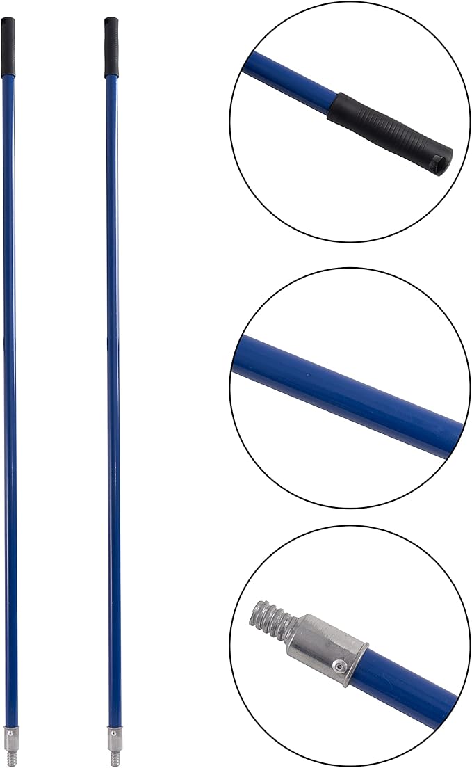 Matthew Cleaning Commercial Screw On Mop Handle for Floor Cleaning Heavy Duty Mop Head Replacement Holder 60inch with Threaded Metal Tip(Blue, 6 Pack)
