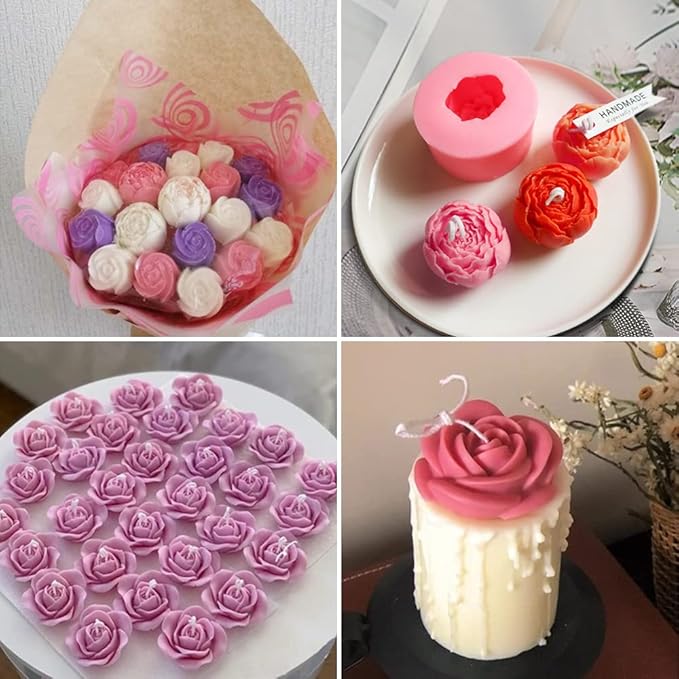 6 Pcs Flower Silicone Molds Set, FAURAPMNG Bloom 3D Rose Flower Fondant Silicone Molds for Soap Candle Making, Cake Flower Molds for Chocolate Candy Pastry Dessert
