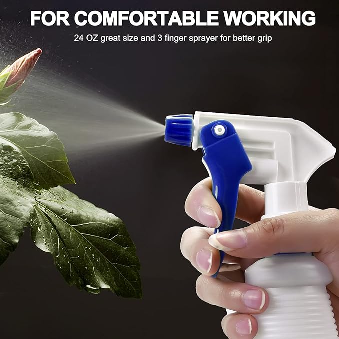 Bealee Plastic Spray Bottles 4 Pack, 24 Oz, All-Purpose Sprayer for Cleaning Solutions, Heavy Duty Spraying Leak Proof Mist Empty Water Bottle for Planting, BBQ, Pet with Adjustable Nozzle, Blue