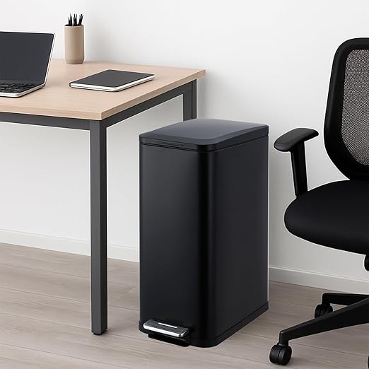 Garvee 13 Gallon Kitchen Trash Can, Stainless Steel Step Garbage Bin with Soft-Close Lid & Removable Bucket, Fingerprint Proof, Slim for Narrow Spaces, Bathroom or Office (Black+Silver, 13 Gallon)