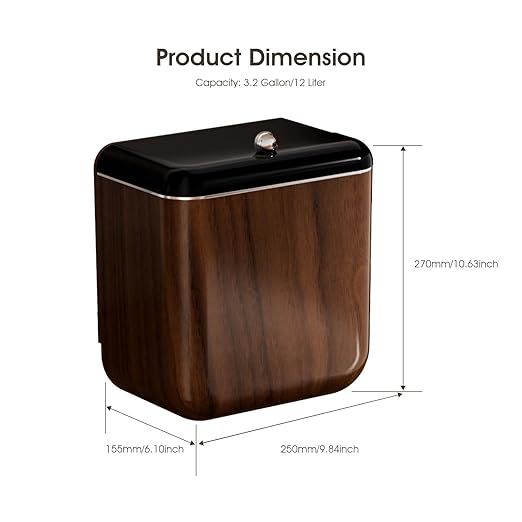 Vintage Kitchen Trash Can with Lid, Large 3.2 Gallon/12 Liter Capacity, Hanging Compost Bin, for Under Sink or Cupboard, Bathroom, Bedroom, Walnut Color