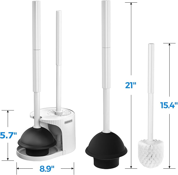 2Pack 2 in 1 Toilet Brush and Plunger Set, Toilet Bowl Brush Plunger Set,Extended Handle Plunger,Bathroom Cleaning Tools,Toilet Brush Plunger Combo,Cleaning Brush(Pearl White,21inch)