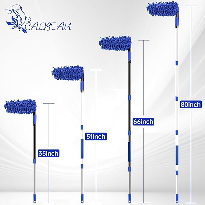Ceiling Fan Cleaner Duster with 80" Extension Pole, Flexible and Washable Chenille Fan Duster for High Ceiling Fan Blades Light Fixtures Furnitures