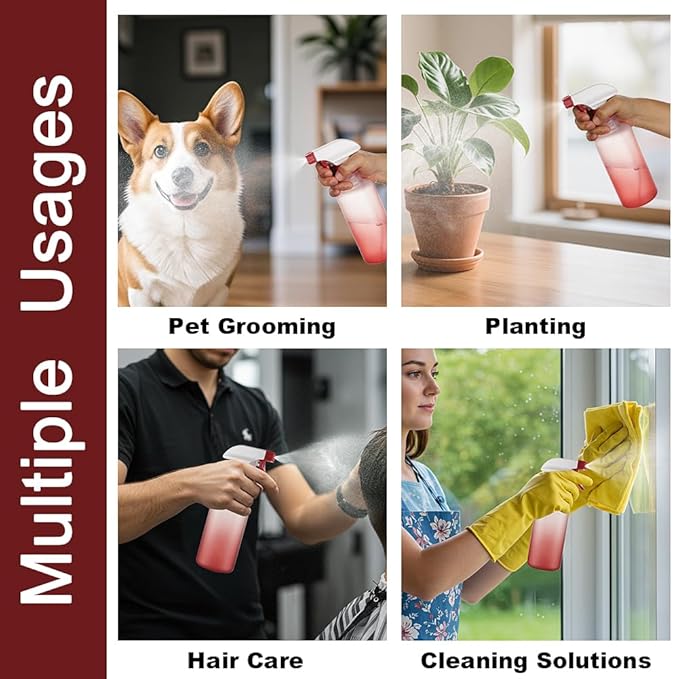 Spray Bottles 16.9oz/500ml Plastic Spray Bottle for Hair Mist/Stream Empty Spray Bottle Heavy Duty Refillable Containers for Cleaning Solutions, Plants Gradient 2 Pack (Red)