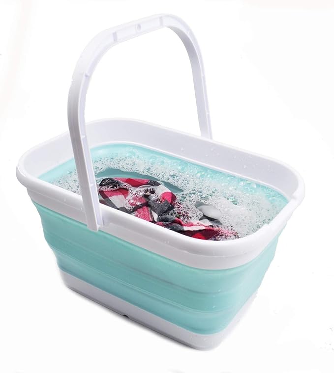 SAMMART 12L (3.17 Gallon) Collapsible Rectangular Handy Bucket (1, White/Lake Green)
