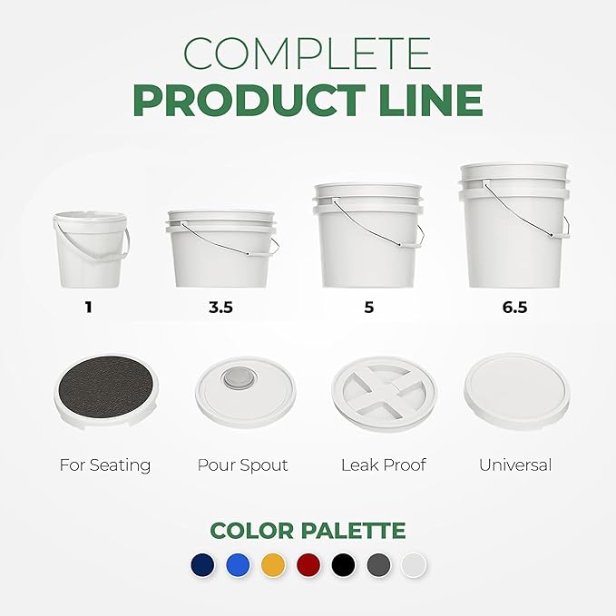 EconoHome 1 Gallon Food Grade Round Plastic Bucket - Food Storage Deli Containers with Lids Ideal for Ice Cream, Soup, and Prep Containers - BPA-Free - 5 Pack