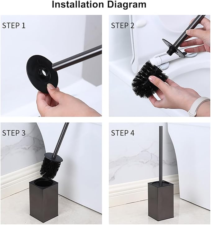 Toilet Brush and Holder Set Freestanding KWQKEM Modern Toilet Bowl Cleaners Brush and Holder with Lid 304 Stainless Steel (Brushed Gold)