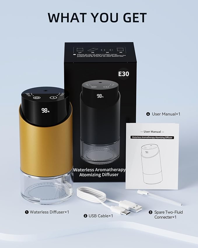 Waterless Essential Oil Diffuser Aromatherapy Scent Diffusers for Home Large Room, Bedroom, Car, Office, Desk, Battery Operated Mini Portable Air Freshener, 3 Countdown Timers & 3 Mist Levels