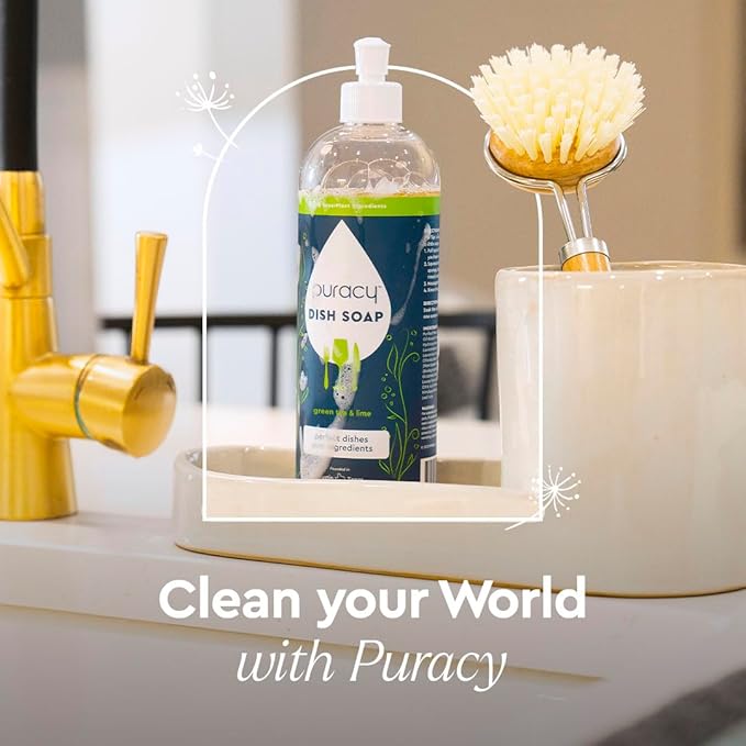 Puracy Natural Dish Soap - Skin-Softening Plant-Based Dishwashing Soap, Non-Toxic Dish Soap, Organic Liquid Dishwashing Detergent Soap (Green Tea & Lime, 16 fl oz)