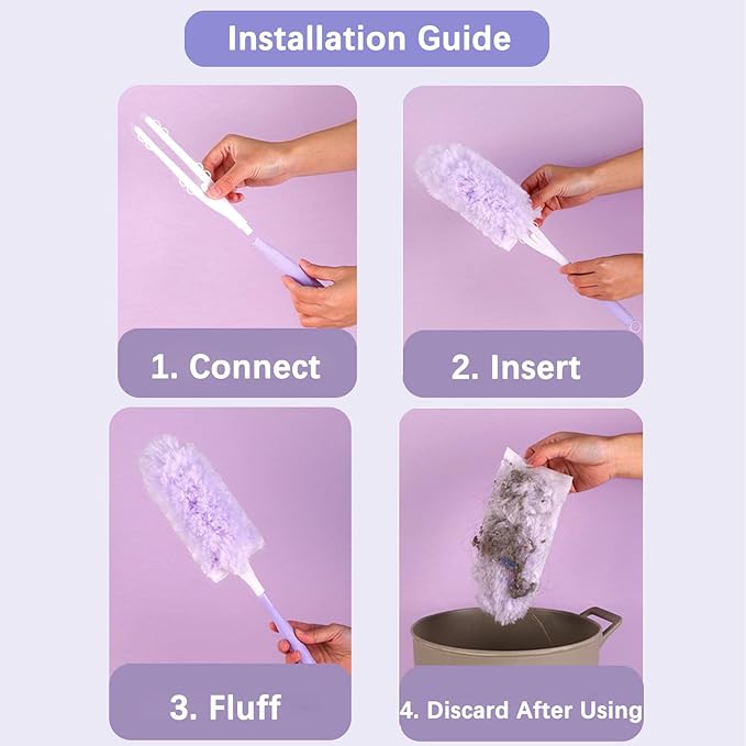 30 Pack Duster Refills Compatible with S wiffer Dusters, Multi Surface 360° Heavy Duty Duster Refills with 4X Fluffy Fiber, Dust Removal Tools Refill Replacenments Cleaning Dusters W/ 2 Handles