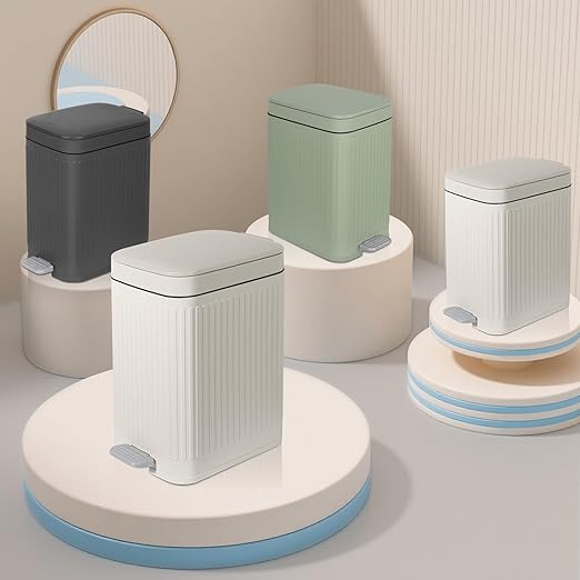 rejomiik Small Bathroom Trash Can with Lid 1.9 Gallon Step Trash Can Slim Garbage Can with Soft-Close Waste Bin for Bathroom, Bedroom, Office, Dorm, RV, Sage Green