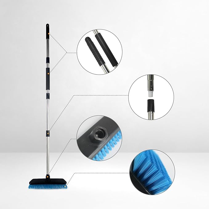 Deck Brush with Retractable Long Handled Floor, Floor Scrub Brushes, Heavy-Duty Push BroomBrush, 55" Brush Stiff Bristle Scrubbing Brush for Cleaning Bathroom Kitchen Carpets Garage and Tiles