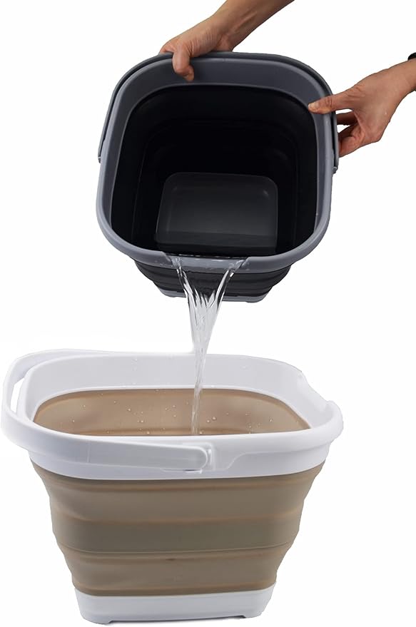 SAMMART 10L (2.6 Gallon) Collapsible Rectangular Handy Basket/Bucket (White/Latte, 1)