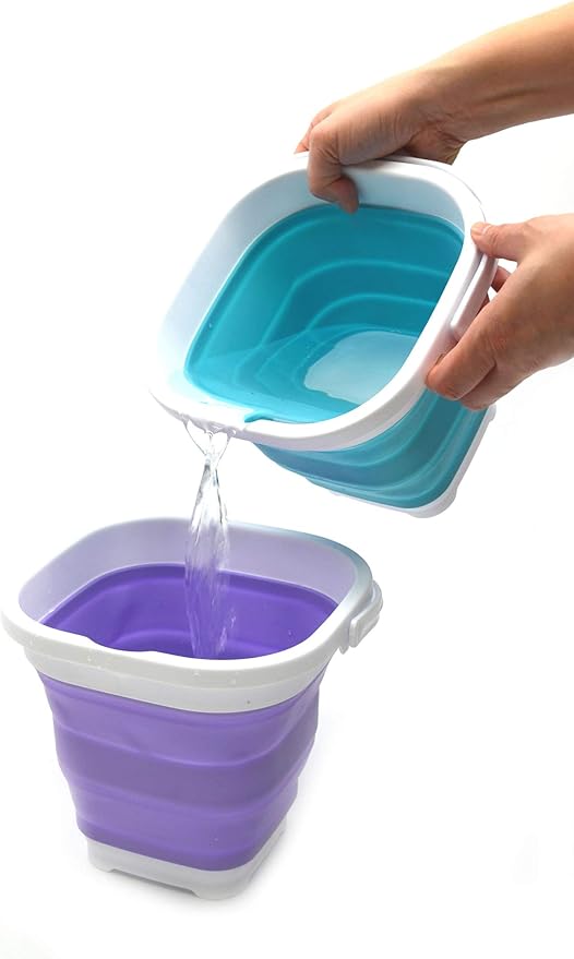 SAMMART Set of 2-2.6L (0.68 Gallon) Super Mini Sqare Collapsible Plastic Bucket - Foldable Square Tub - Portable Fishing Water Pail - Space Saving Outdoor Waterpot (2, Bright Blue)