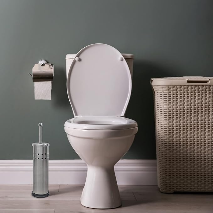 Blue Donuts Toilet Brush with Stainless Steel Holder, Toilet Bowl Cleaner Brush and Holder, Cleaning Brush Holder, Chrome