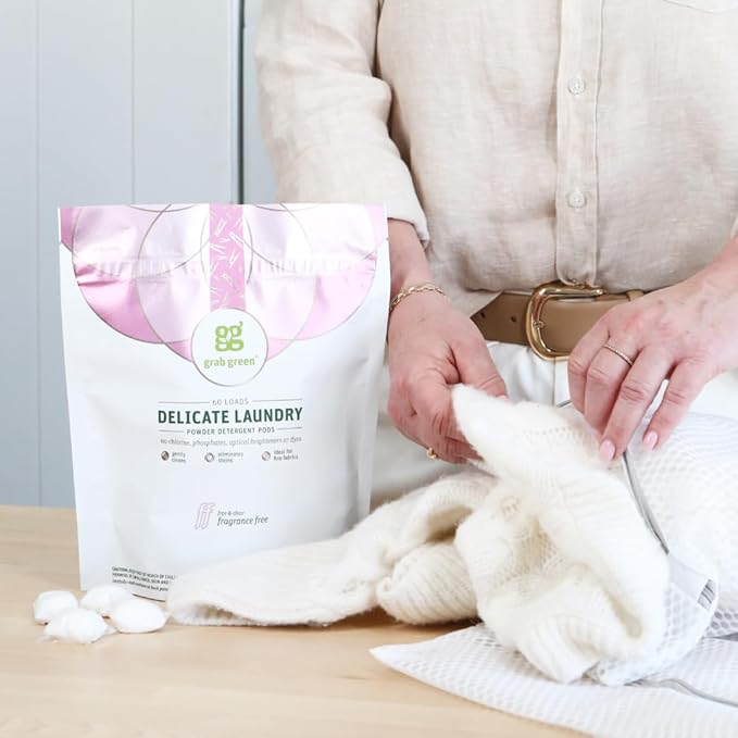 Grab Green Delicate Laundry Detergent Pods, 24 Count, Fragrance Free, Plant and Mineral Based, Superior Cleaning Power, Stain Remover, Brightens Clothes