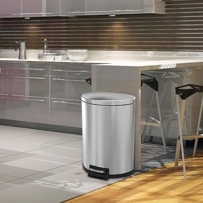 Trash Can with Lid - Assembled in USA 55 Liter/14.5 Gallon Stainless Steel Trash Can with Odor Protection Kitchen Garbage cans with Soft-Close Foot Pedal for Bathroom Home Office