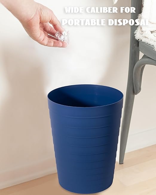 UUJOLY Small Bathroom Trash Can Wastebasket, Plastic Garbage Bin Container Basket for Bathrooms, Laundry Room, Kitchens, Offices, Kids Rooms, Dorms, Navy Blue, 1.8 Gallon