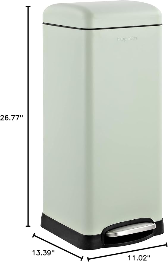 happimess HPM1007E Betty Retro 8-Gallon Step-Open Trash Can with Soft-Close Lid, Fingerprint Resistant, Modern, Minimalistic for Home, Kitchen, Laundry Room, Office, Bedroom, Bathroom, Mint Green