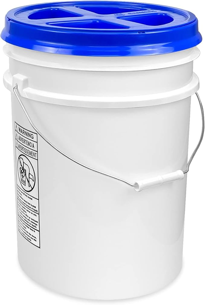 ePackageSupply 5 Gallon White Bucket with Gamma Seal Screw on Airtight Lid | Made in USA | Food Grade | Heavy-Duty | Durable 90 Mil All Purpose Pail | Easy Stack and Store | BPA Free (6 Count), White