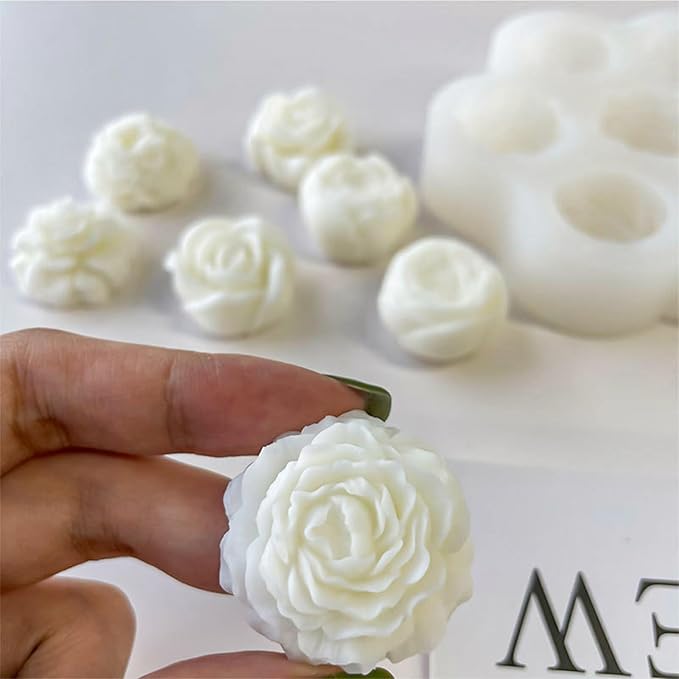 Wehous Flower Molds Silicone, 7 Cavity Rose Peony Fondant Mold for Jelly Chocolate Cake Decorating, 3D Candle Soap Silicone Mold Floral Epoxy Resin Casting Clay Mould Handmade Art Craft Accessories