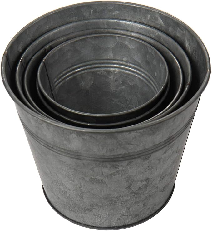 Briful 5 Size Galvanized Buckets Rustic Farmhouse Metal Bucket Galvanized Flower Bucket Home Indoor Outdoor Decorative Tin Planters (3.7In/3.9In/5.1In/5.9In/7.1In)