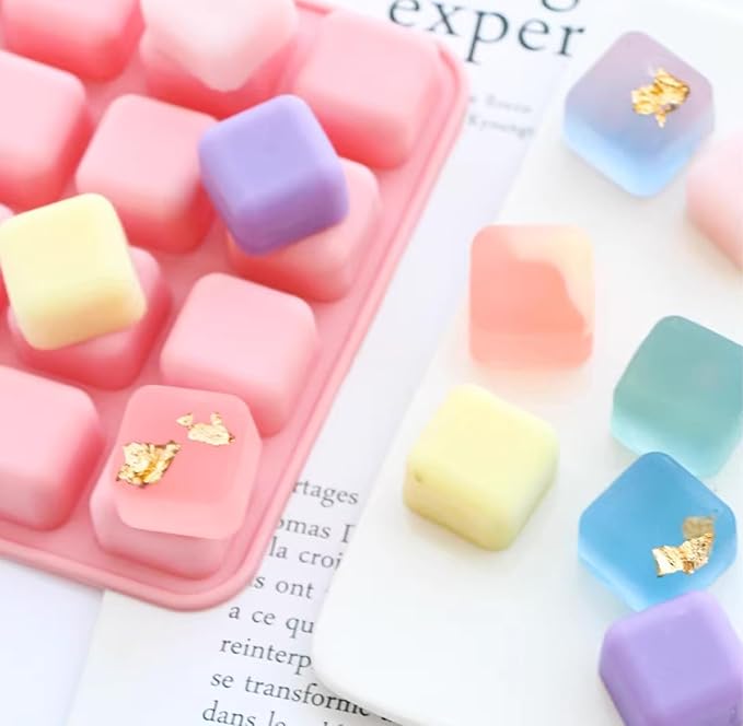Cube Silicone Molds,3D Square Shape Silicone Cake Baking Mold for Candy, Chocolate,Truffle, Jelly, Cookie, Pudding, Ice Making, Cake Decor, Muffin, Loaf, Brownie, Cornbread and DIY, 16-Cavity