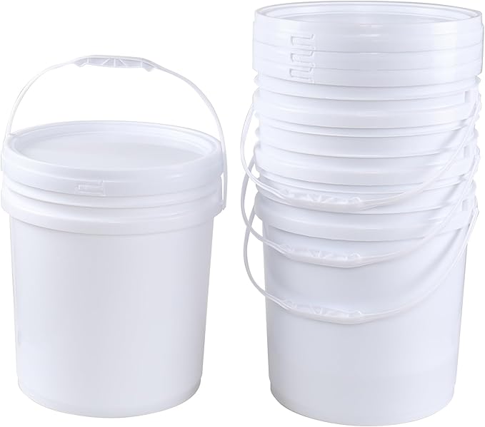 4-Pack 7 Gallon White Plastic Bucket Pail Container with Lid, Food Storage Bucket Pail with Handles