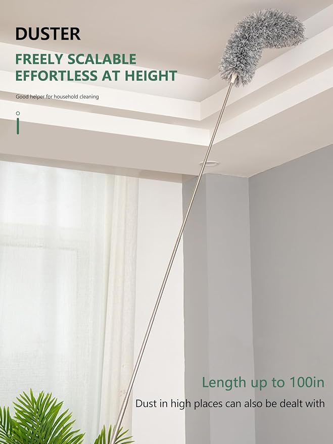 SetSail Dusters for Cleaning, 100-inch Extra-Long Cobweb Duster with Extension Pole, Bendable Microfiber Head & Cobweb Brush Washable Ceiling Fan Cleaner Duster Kit for High Ceilings, Corner