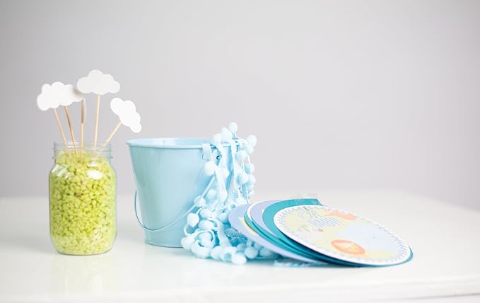 Small Metal Buckets with Handles - Leak-Proof Metal Pail Bucket - Galvanized Bucket with Handle - Multipurpose Tin Bucket for Party Favors, Organization, School, Weddings, Garden - Set of 6, Sky Blue