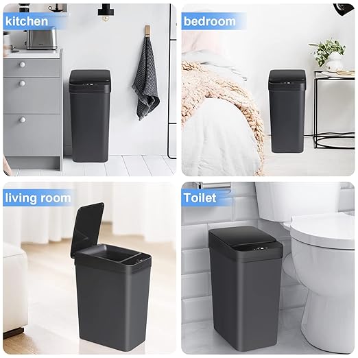 Bathroom Automatic Trash Can 2 Pack 2.2 Gal & 4 Gal Touchless Motion Sensor Small Garbage Can with Lid Smart Electric Narrow Garbage Bin for Bedroom Office Kitchen (Black)