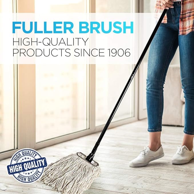 Fuller Brush Wet Mop – Stainless Steel Handle with Hang-Up Hole, Heavy Duty, Durable, Washable, Janitorial Floor Mop