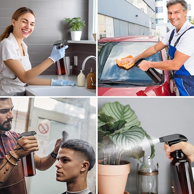 Plastic Spray Bottles Empty Spray Bottle 16.9oz/500ml 2 Pack Heavy Duty Spraying Bottles Mist/Stream Water Bottle for Cleaning Solutions, Essential Oils, Hair (Amber)